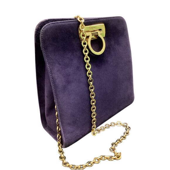 Ferragamo Purse Women’s 1Size SuedeLeather Crossbody GoldChain Purple Beautiful! - Picture 2 of 11